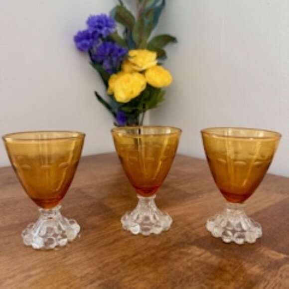 Vintage Anchor Hocking Amber Boopie Glasses – Set of 3 Bubble Base Cordials - Picture 3 of 5